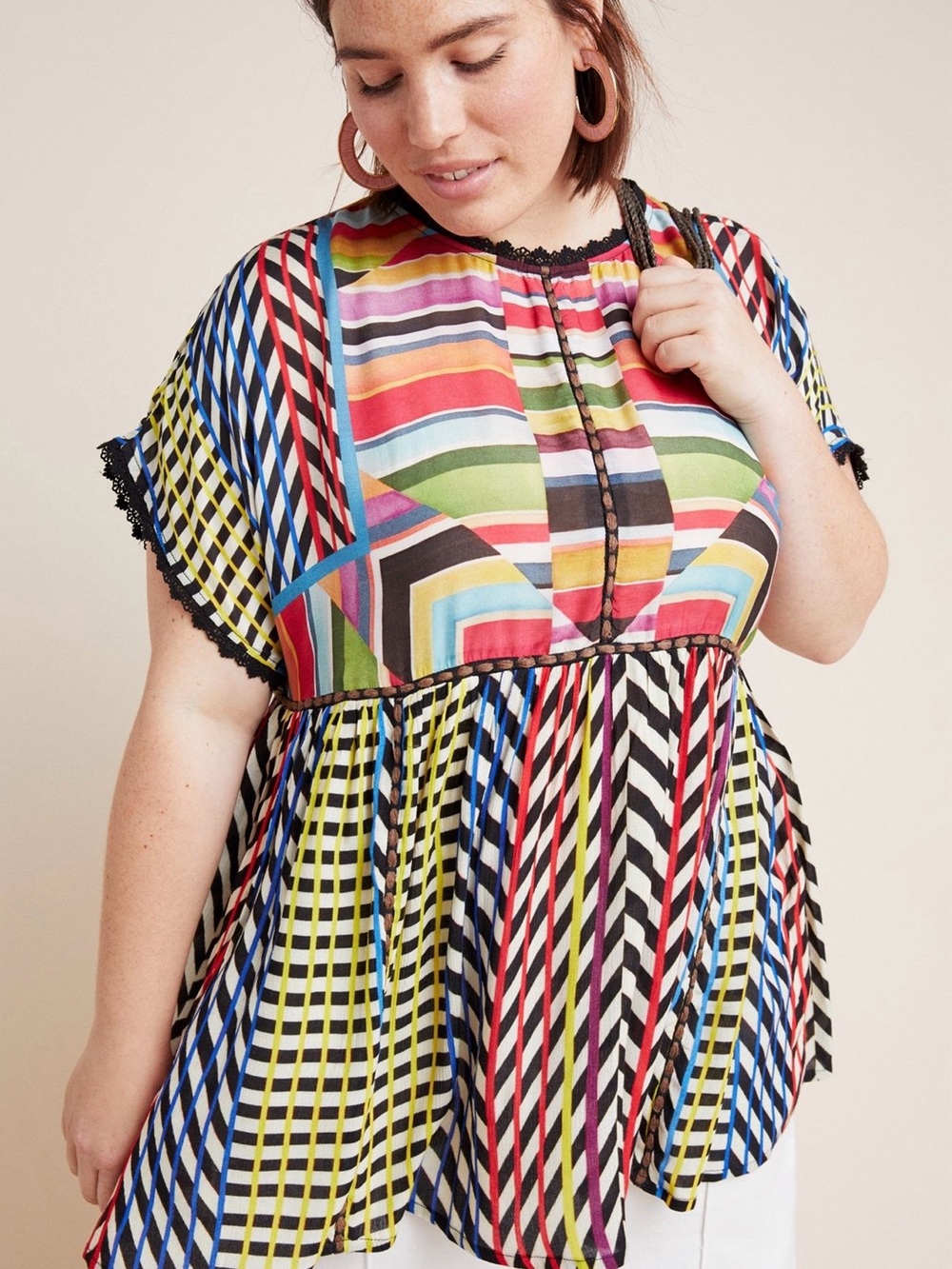 ANTHROPOLOGIE Conditions Apply Kynsa Colorful Multi Pattern Boho Top Size XL